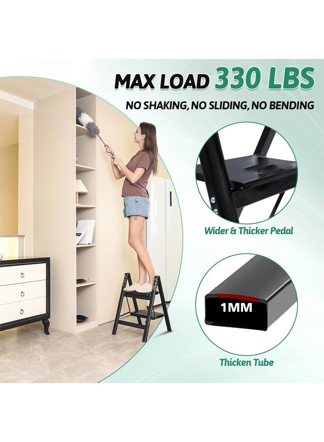 DUNISO Two-Step Ladder, Folding Ladder, Non-Slip Pedal, Multi-Functional Ladder Stool, Portable And Lightweight, Wide Non-Slip Pedal, Suitable For Home, Kitchen, Library, Office - Image 3