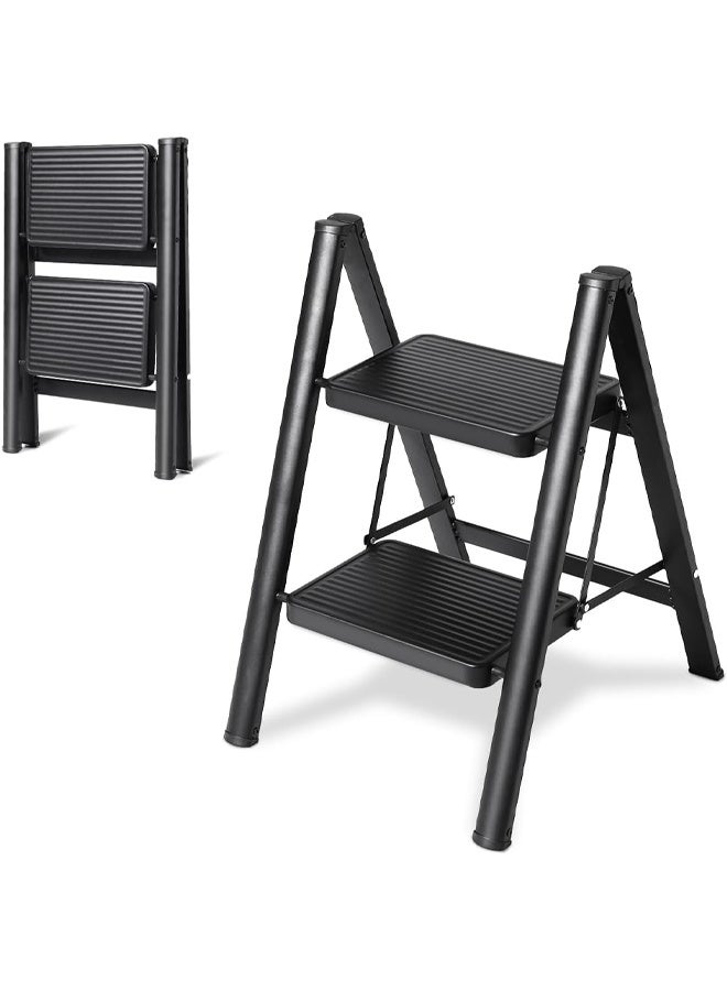 DUNISO Two-Step Ladder, Folding Ladder, Non-Slip Pedal, Multi-Functional Ladder Stool, Portable And Lightweight, Wide Non-Slip Pedal, Suitable For Home, Kitchen, Library, Office - Image 1