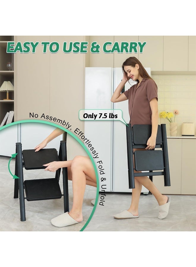 DUNISO Two-Step Ladder, Folding Ladder, Non-Slip Pedal, Multi-Functional Ladder Stool, Portable And Lightweight, Wide Non-Slip Pedal, Suitable For Home, Kitchen, Library, Office - Image 5