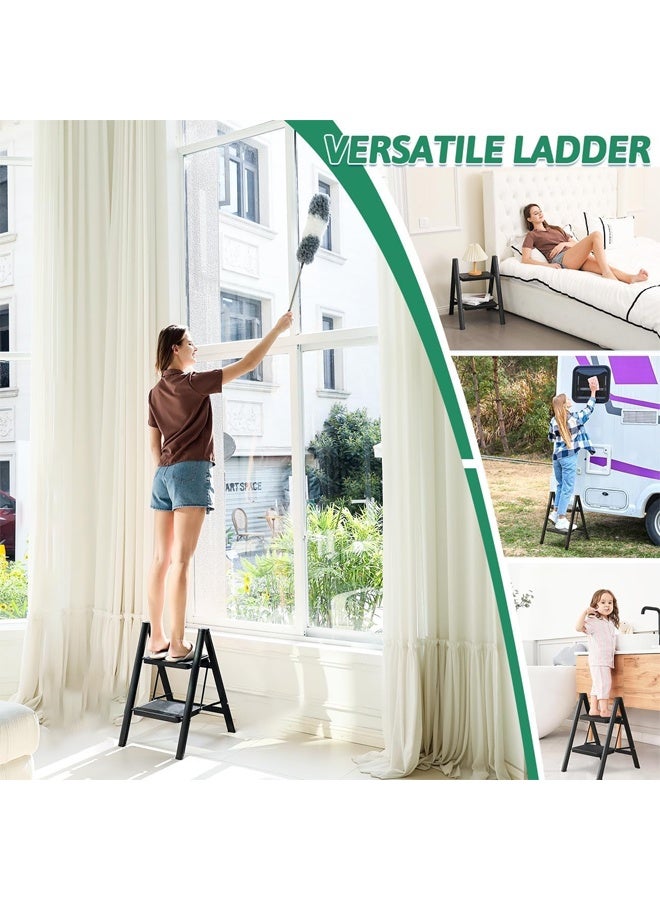 DUNISO Two-Step Ladder, Folding Ladder, Non-Slip Pedal, Multi-Functional Ladder Stool, Portable And Lightweight, Wide Non-Slip Pedal, Suitable For Home, Kitchen, Library, Office - Image 4