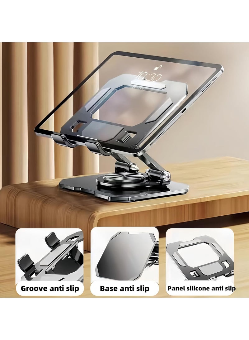 AJIAAIONE Tablet Holder,iPad Stand, 360 Rotating Base,Foldable Adjustable Tablet Stand,Tablet Stand for Desk,Compatible with iPad Pro Air Mini 4 to 12.9-inch Tablets(Black) - Image 2