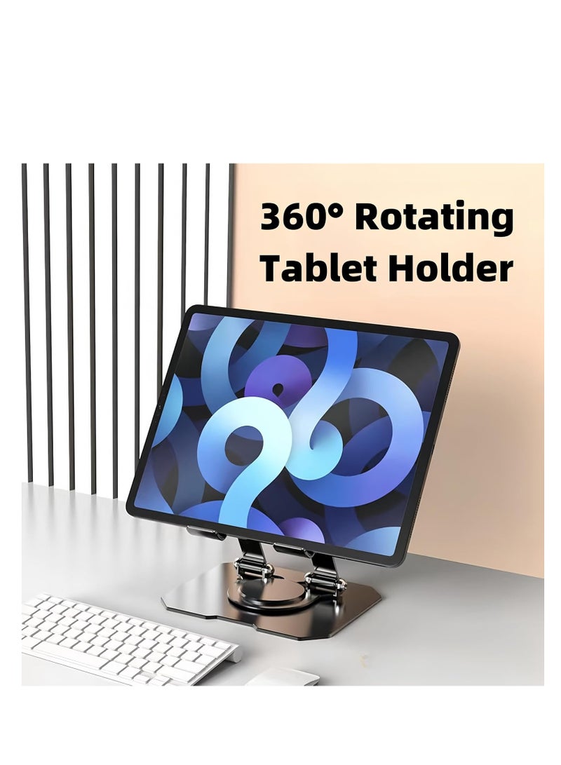 AJIAAIONE Tablet Holder,iPad Stand, 360 Rotating Base,Foldable Adjustable Tablet Stand,Tablet Stand for Desk,Compatible with iPad Pro Air Mini 4 to 12.9-inch Tablets(Black) - Image 3