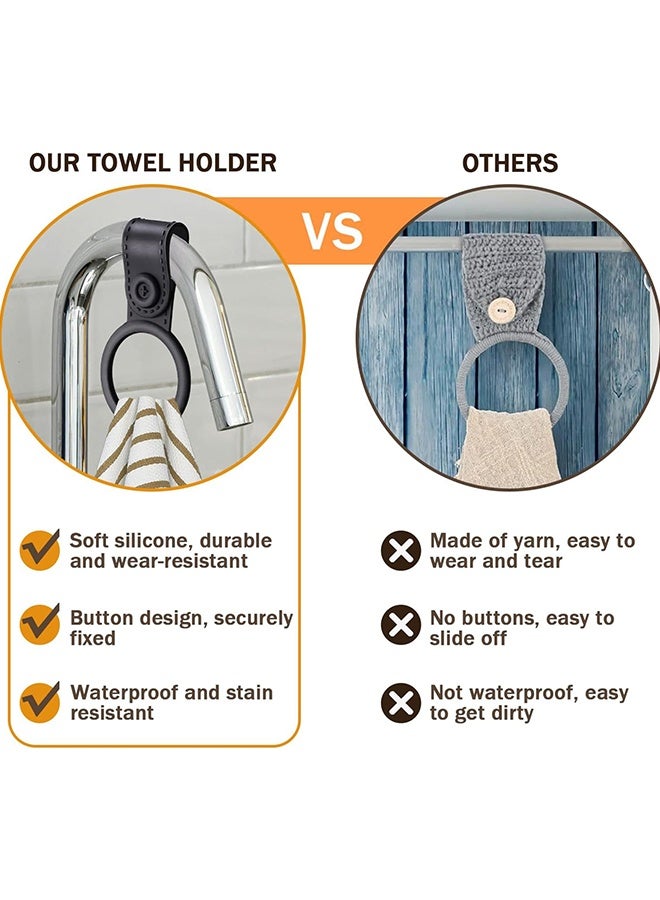 Wffo 4 Pack Silicone Kitchen Towel Holder – Soft & Waterproof Bathroom and Dish Towel Holder, Adjustable Towel Hanger, for Towel Clips for Kitchen, Cabinet, Stove, Oven Handle or Rods (Black, Non-Slip & Heat Resistant) - Image 3