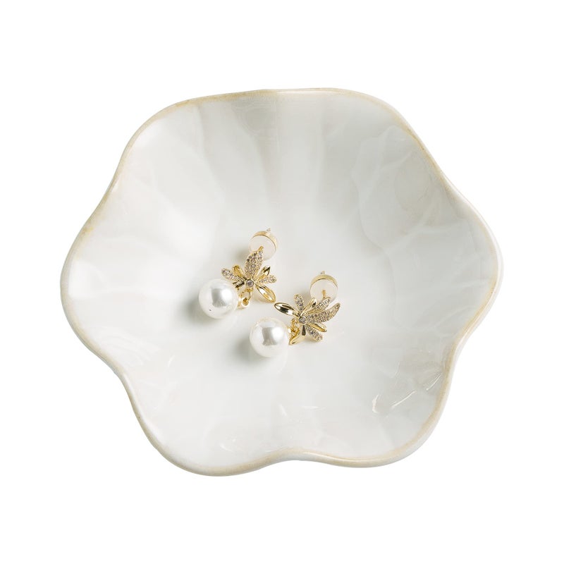Jewelry Dish Tray Ring Dish Ceramic Trinket Tray Key Bowl Decorative Plate for Friends Sisters Daughter Mother Milky White