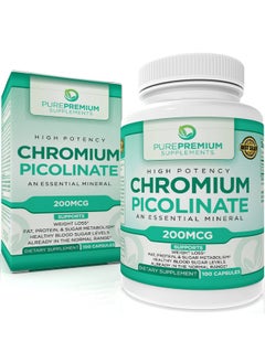 PUREPREMIUM SUPPLEMENTS Purepremium Chromium Picolinate 200Mcg Glutenfree High Potency Chromium Supplement 100 Capsules  - Image 1