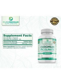 PUREPREMIUM SUPPLEMENTS Purepremium Chromium Picolinate 200Mcg Glutenfree High Potency Chromium Supplement 100 Capsules  - Image 3