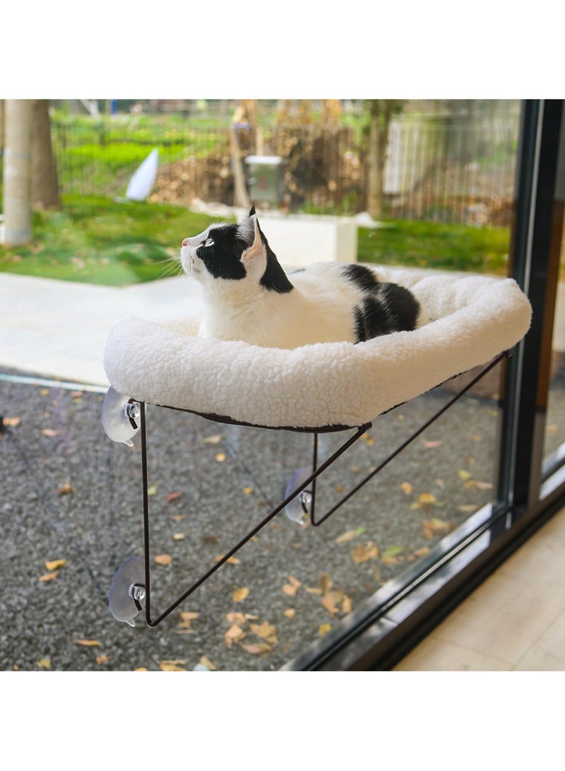 روك بو مجثم نافذة للقطط - مدعوم من المعدن بنسبة 100% من الأسفل - يأتي مع سرير دافئ وواسع للحيوانات الأليفة - أرجوحة نافذة للقطط للقطط الكبيرة والقطط الصغيرة - لحمامات الشمس والقيلولة والإطلالة (أبيض) - Image 1