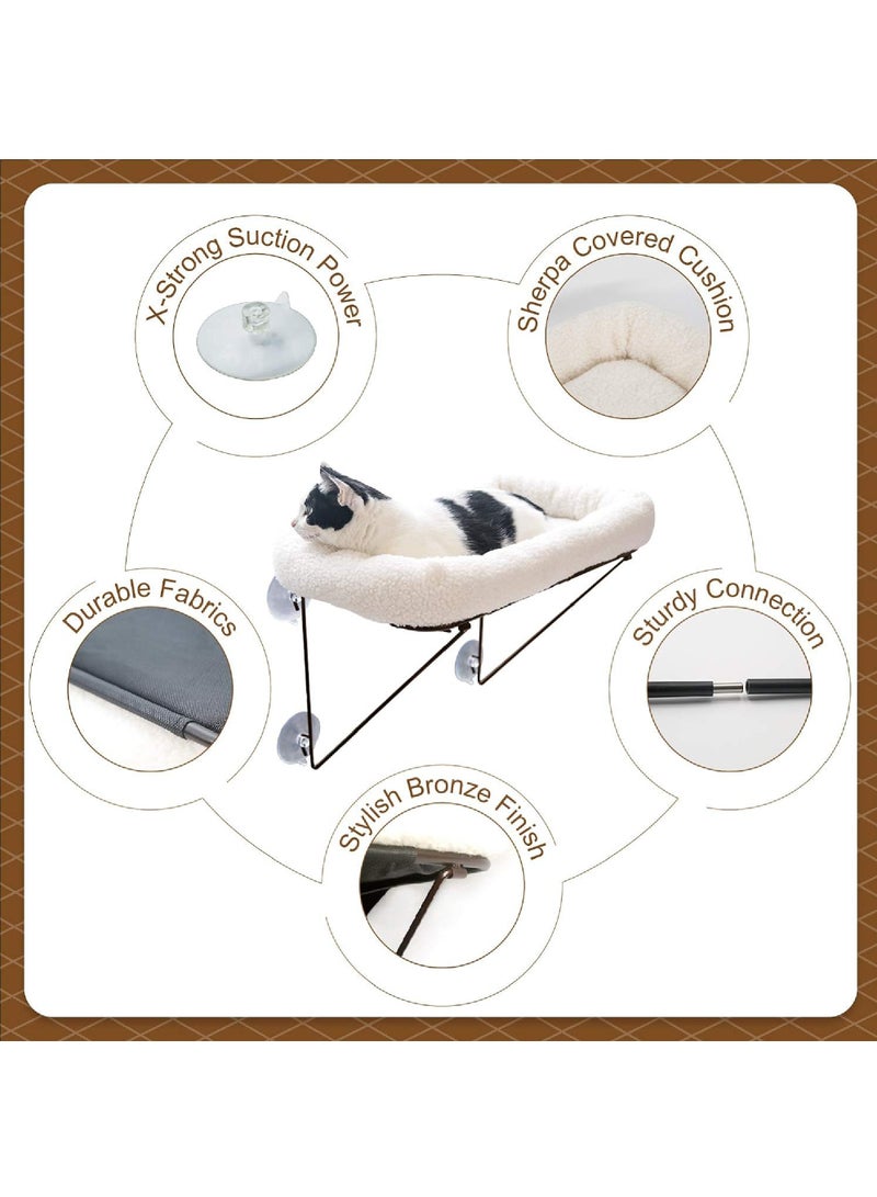 روك بو مجثم نافذة للقطط - مدعوم من المعدن بنسبة 100% من الأسفل - يأتي مع سرير دافئ وواسع للحيوانات الأليفة - أرجوحة نافذة للقطط للقطط الكبيرة والقطط الصغيرة - لحمامات الشمس والقيلولة والإطلالة (أبيض) - Image 4