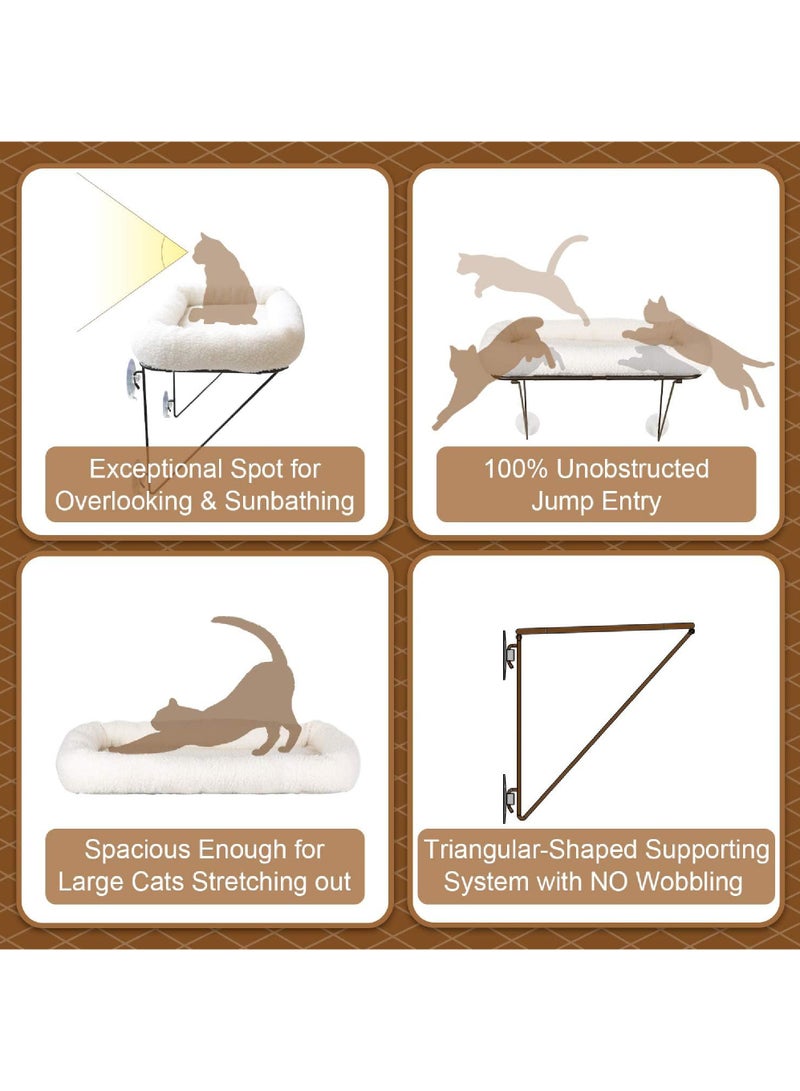 روك بو مجثم نافذة للقطط - مدعوم من المعدن بنسبة 100% من الأسفل - يأتي مع سرير دافئ وواسع للحيوانات الأليفة - أرجوحة نافذة للقطط للقطط الكبيرة والقطط الصغيرة - لحمامات الشمس والقيلولة والإطلالة (أبيض) - Image 5