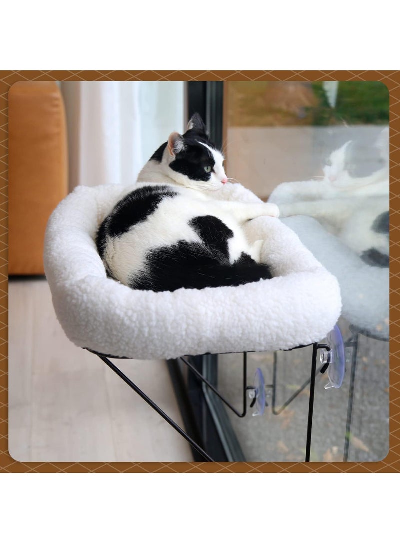 روك بو مجثم نافذة للقطط - مدعوم من المعدن بنسبة 100% من الأسفل - يأتي مع سرير دافئ وواسع للحيوانات الأليفة - أرجوحة نافذة للقطط للقطط الكبيرة والقطط الصغيرة - لحمامات الشمس والقيلولة والإطلالة (أبيض) - Image 2