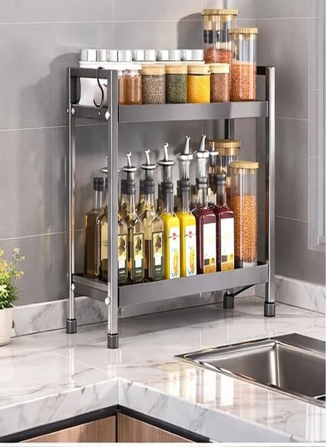 Olpad 2-Tier Spice Rack Organizer for Countertop, Metal Pull Out Kitchen Cabinet Storage Shelf with Sliding Drawer, Under Sink Organizer & Tiered Seasoning Rack for Pantry, Bathroom, Office, Black Metal - Image 5