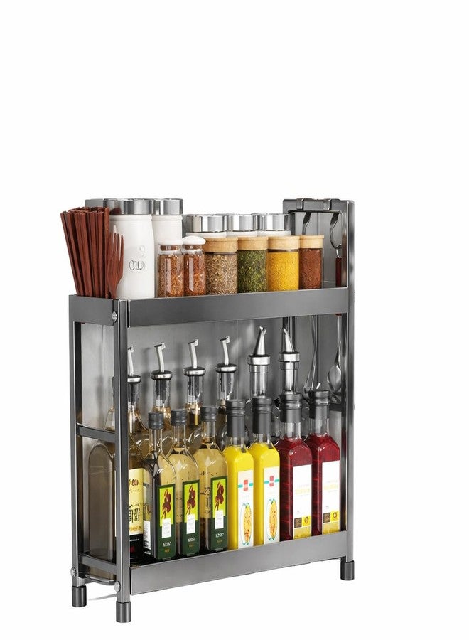 Olpad 2-Tier Spice Rack Organizer for Countertop, Metal Pull Out Kitchen Cabinet Storage Shelf with Sliding Drawer, Under Sink Organizer & Tiered Seasoning Rack for Pantry, Bathroom, Office, Black Metal - Image 1