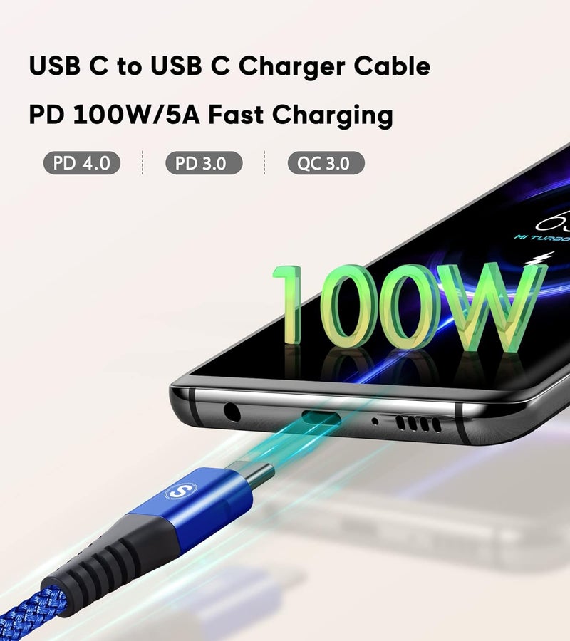sweguard USB C Cable [2-Pack,1M ],100W Power Delivery PD Braided Super Fast Charge Cable USB Type C for iPhone 15 16 17 Pro Max Plus,MacBook,iPad Pro,Galaxy S25 S24 S23 S22 S21, Huawei - Image 2