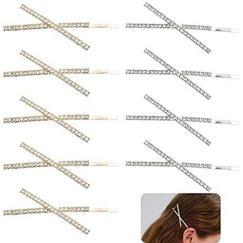 DIYstore 9 Pieces X Shaped Crystal Hair Pins Rhinestone Bobby Pin Metal Shiny Hair Clip Sparkly Hair Decorations Barrettes Hair Accessories for Women Girls - Image 1