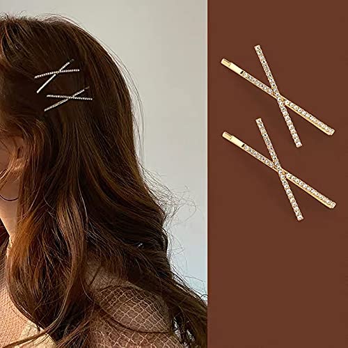 DIYstore 9 Pieces X Shaped Crystal Hair Pins Rhinestone Bobby Pin Metal Shiny Hair Clip Sparkly Hair Decorations Barrettes Hair Accessories for Women Girls - Image 4