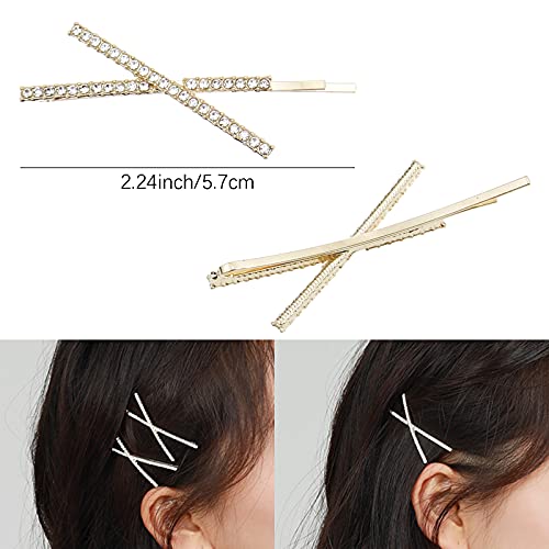 DIYstore 9 Pieces X Shaped Crystal Hair Pins Rhinestone Bobby Pin Metal Shiny Hair Clip Sparkly Hair Decorations Barrettes Hair Accessories for Women Girls - Image 2