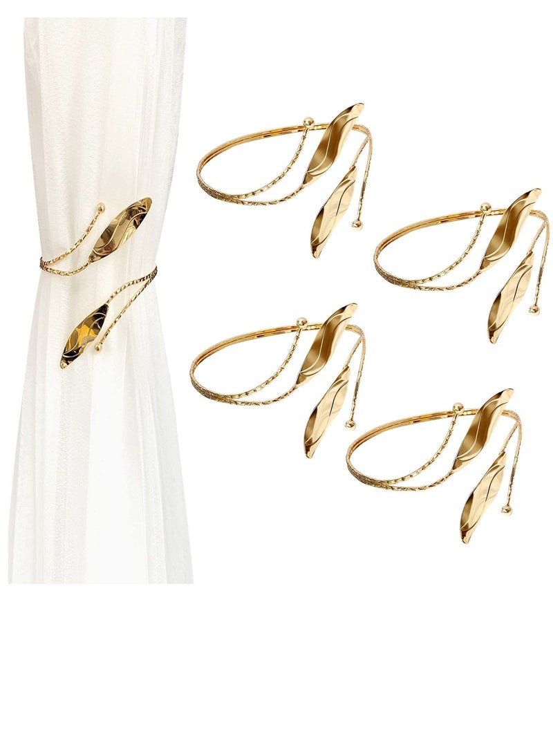 SYOSI Curtain Tie Backs, 4 Pieces Leaf Shape Curtain Holdbacks Adjustable Decorative Alloy Curtain Straps Curtain Clip Buckle, No Punching Curtain Ties for Home, Office, Hotel Window (Golden) - Image 1