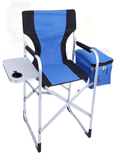 Camping Chair with Side Table and Built-in Cooler, Aluminum Frame, Blue