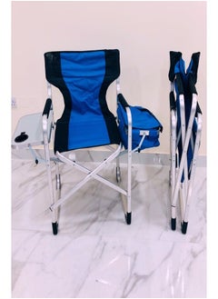 Generic Camping Chair with Side Table and Built-in Cooler, Aluminum Frame, Blue  - Image 2