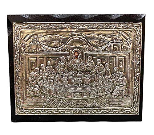 Mastic of Chios Handmade Greek Christian Orthodox WoodMetallic Icon of The Last Supper 94 x 75 Solid Wood Wall Art for Dining Room