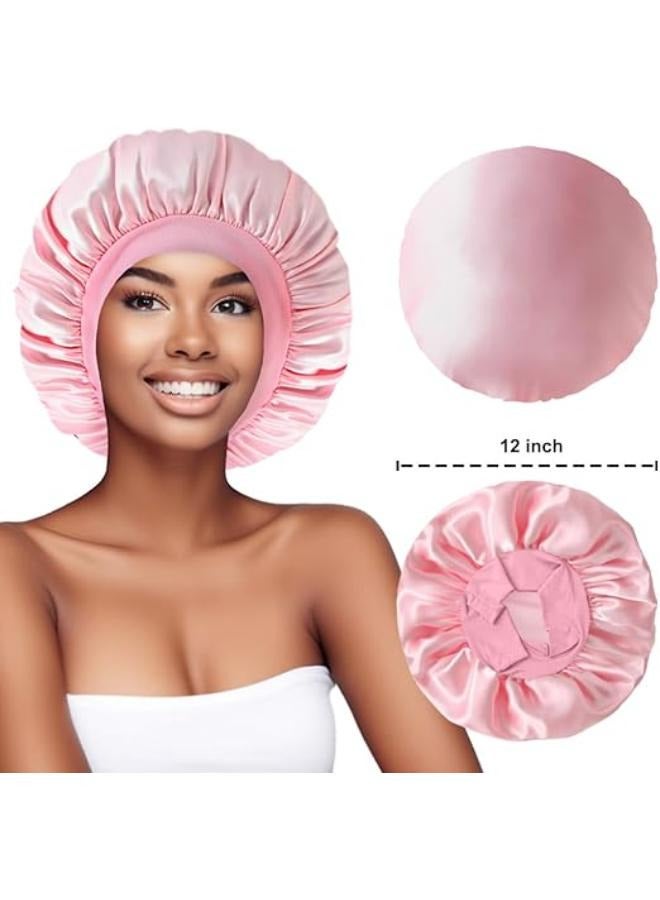 غطاء رأس من الساتان من KEPUWAY، غطاء رأس من الحرير للنوم، أغطية رأس من شعر الساتان للنوم مع شريط عريض ناعم، غطاء رأس للنوم، أغطية رأس للنساء ذوات الشعر الأسود المجعد والشعر الطبيعي (وردي) وغطاء رأس للاستحمام - Image 2