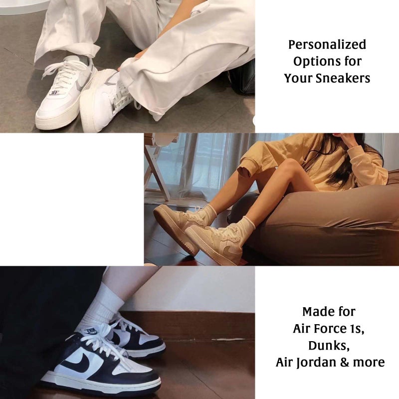 YLOKO Flat Shoelaces for Air Force 1 Sneakers with AF1 Charms, 47â€ Original Replacement Shoe Laces for Men Women - White laces + Matte Silver Tags - Image 3