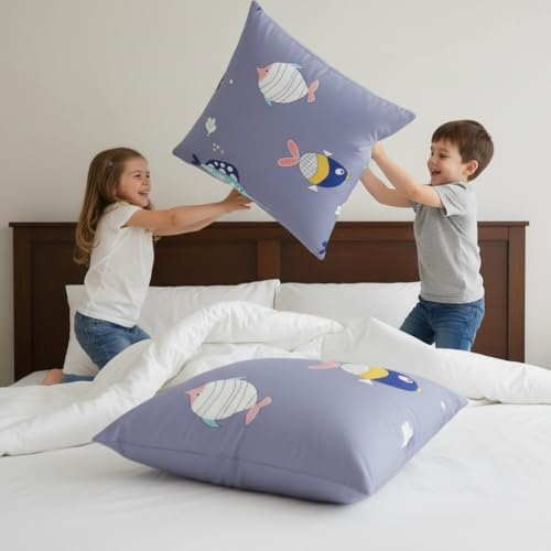 Filymore Kids Pillow Covers Set of 2 Covers| Cute Purple Fish Design for Kid Room Made with Microfiber Soft & Skin Friendly Pillow Cases | Size (17 x 27 inch (Purple). - Image 4