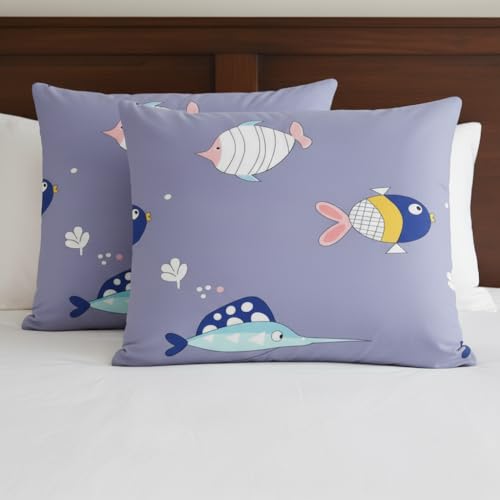 Filymore Kids Pillow Covers Set of 2 Covers| Cute Purple Fish Design for Kid Room Made with Microfiber Soft & Skin Friendly Pillow Cases | Size (17 x 27 inch (Purple). - Image 2