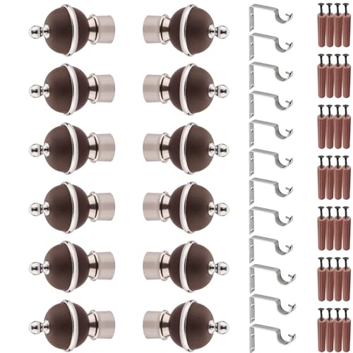 GRIVAN Stainless Steel & ABS Curtain Bracket Parda Holder with Support 1 Inch Rod Pocket Finials Designer Door and Window Rod Support Fittings, Curtain Rod Holder (Pair of 6 , Dark Brown ) - Image 1