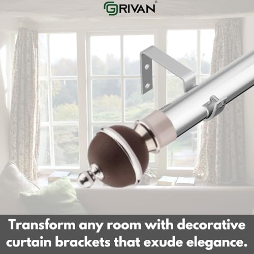 GRIVAN Stainless Steel & ABS Curtain Bracket Parda Holder with Support 1 Inch Rod Pocket Finials Designer Door and Window Rod Support Fittings, Curtain Rod Holder (Pair of 6 , Dark Brown ) - Image 5