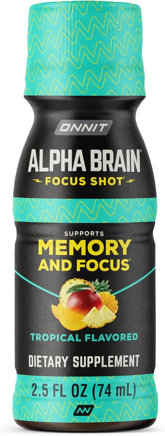 Onnit مشروب ONNIT Alpha Brain Focus Shot بنكهة استوائية مكمل غذائي نوتروبيك يدعم الطاقة والتركيز والمزاج 25 أونصة سائلة 6 عبوات - Image 2