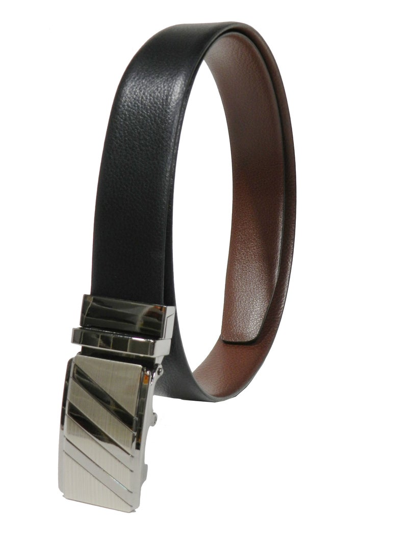 LAVERI LEATHER GENUINE LEATHER 35 MM FORMAL  BLACK AND BROWN BELT FOR MENS WITH AUTO LOCK BUCKLE - Image 3