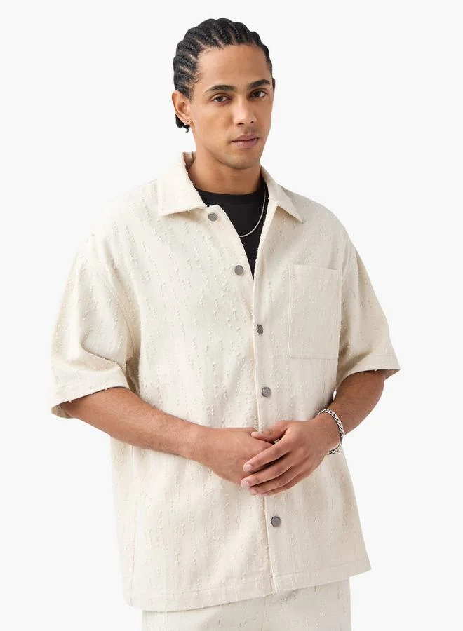Lee Cooper Relaxed Fit Textured Shirt with Short Sleeves