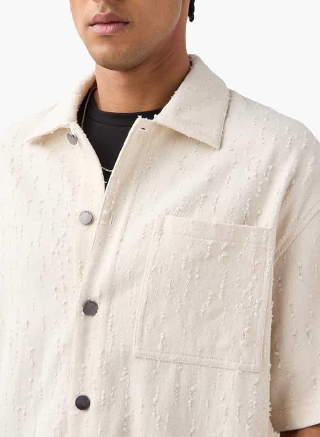 Lee Cooper Relaxed Fit Textured Shirt with Short Sleeves - Image 4