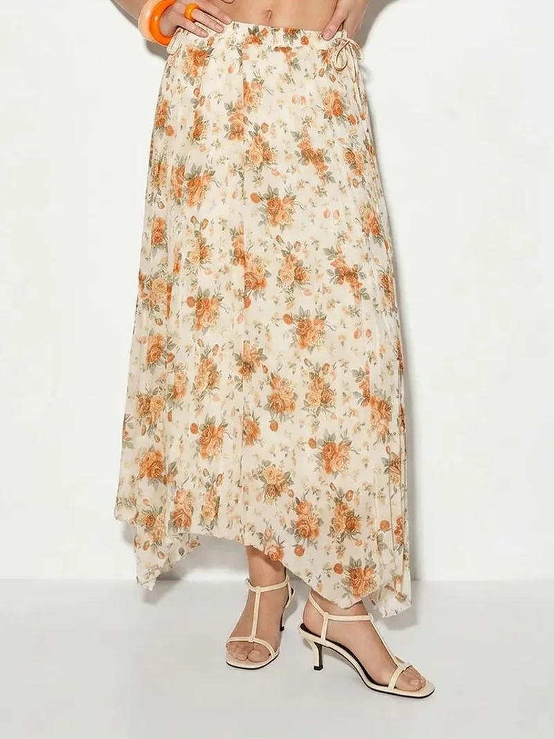 Bianco Lucci LUCCI Floral High-Waist Maxi Skirt