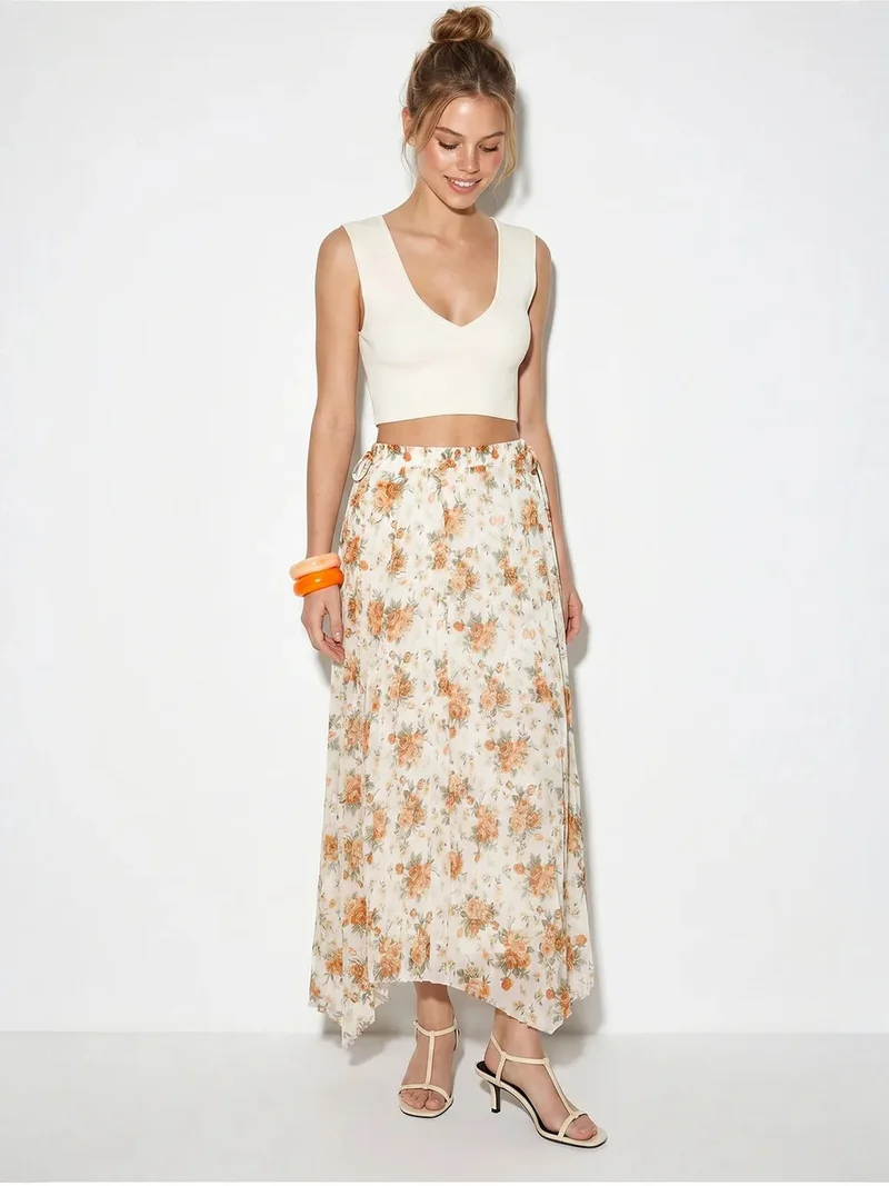 Bianco Lucci LUCCI Floral High-Waist Maxi Skirt