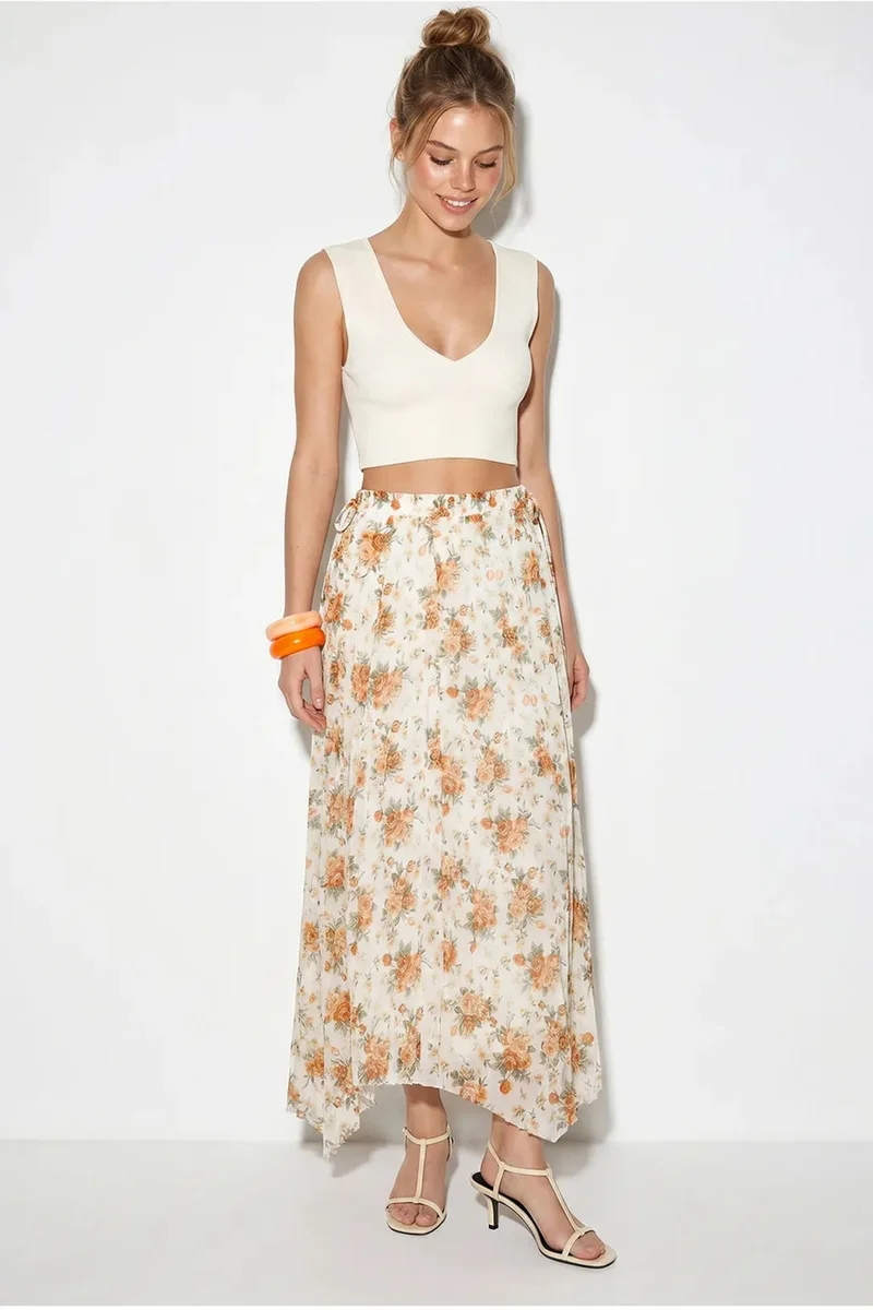 بيانكو لوتشي LUCCI Floral High-Waist Maxi Skirt