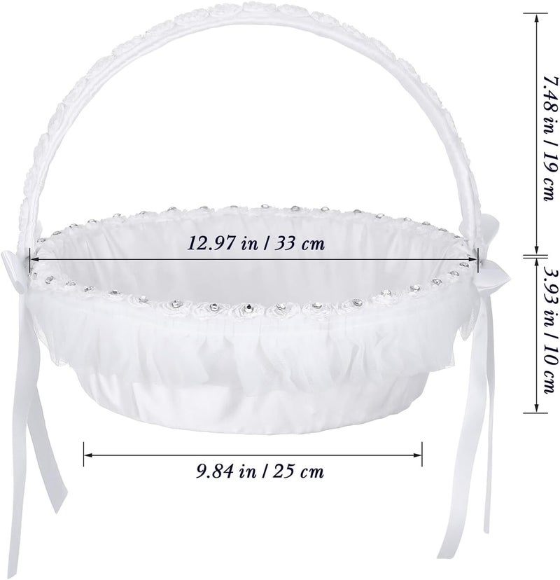 IMIKEYA Wedding Lace Flower Girl Basket with Rhinestone and Polyester Lace Handheld Bridal Basket for Wedding Ceremony and Flower Elegant European Style - Image 2
