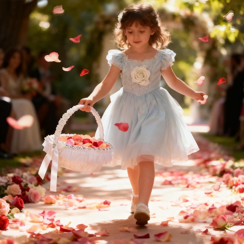 IMIKEYA Wedding Lace Flower Girl Basket with Rhinestone and Polyester Lace Handheld Bridal Basket for Wedding Ceremony and Flower Elegant European Style - Image 4