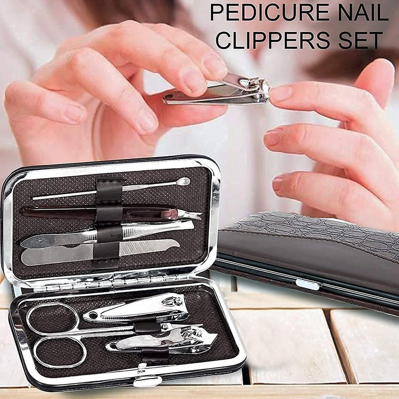 HIKIN SUPERMARKET 7 In 1 Manicure Kit Pedicure Tools for Feet Nail Clipper Manicure Pedicure Kit for Women and Men Grooming Kit Acne Needle Nail Filer Kit Professional Manicure Pedicure Set with Case - Image 2