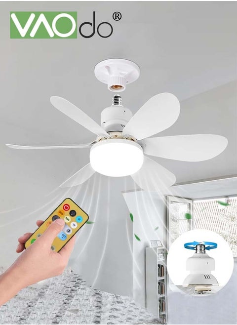 Fan Ceiling Fan with LED Light Light with Remote for E27 Base Small Socket Fan 3 Colors Dimmable Mini Screw in Ceiling Fan Light with 6 Blades for Bedroom Kitchen and Small Rooms Silent Fan