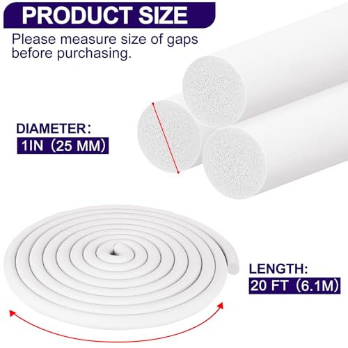 ToLanbbt Backer Rod EPDM Rubber 1" Diameter x 20' Length Caulk Saver Door Window Weather Stripping Seal for Concrete Filling Joints and Gaps (White) - Image 2