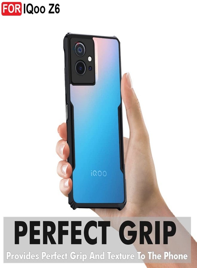 CEDO iQOO Z6 (5G) Back Case Cover | Camera Protection Shockproof Bumper-Edge | Acrylic Crystal Clear 360 Degree Protection TPU+PC | Transparent Eagle Back Case Cover (Black) - Image 3
