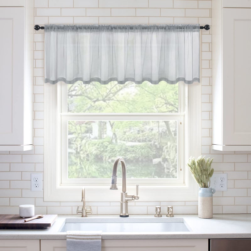 MIULEE MIULEE Half Window Sheer Curtains Rod Pocket Semitranslucent Voile Drapes Extra Wide for Small Window Kitchen Cafe One Panel 60 x 18 Inch Dark Grey 