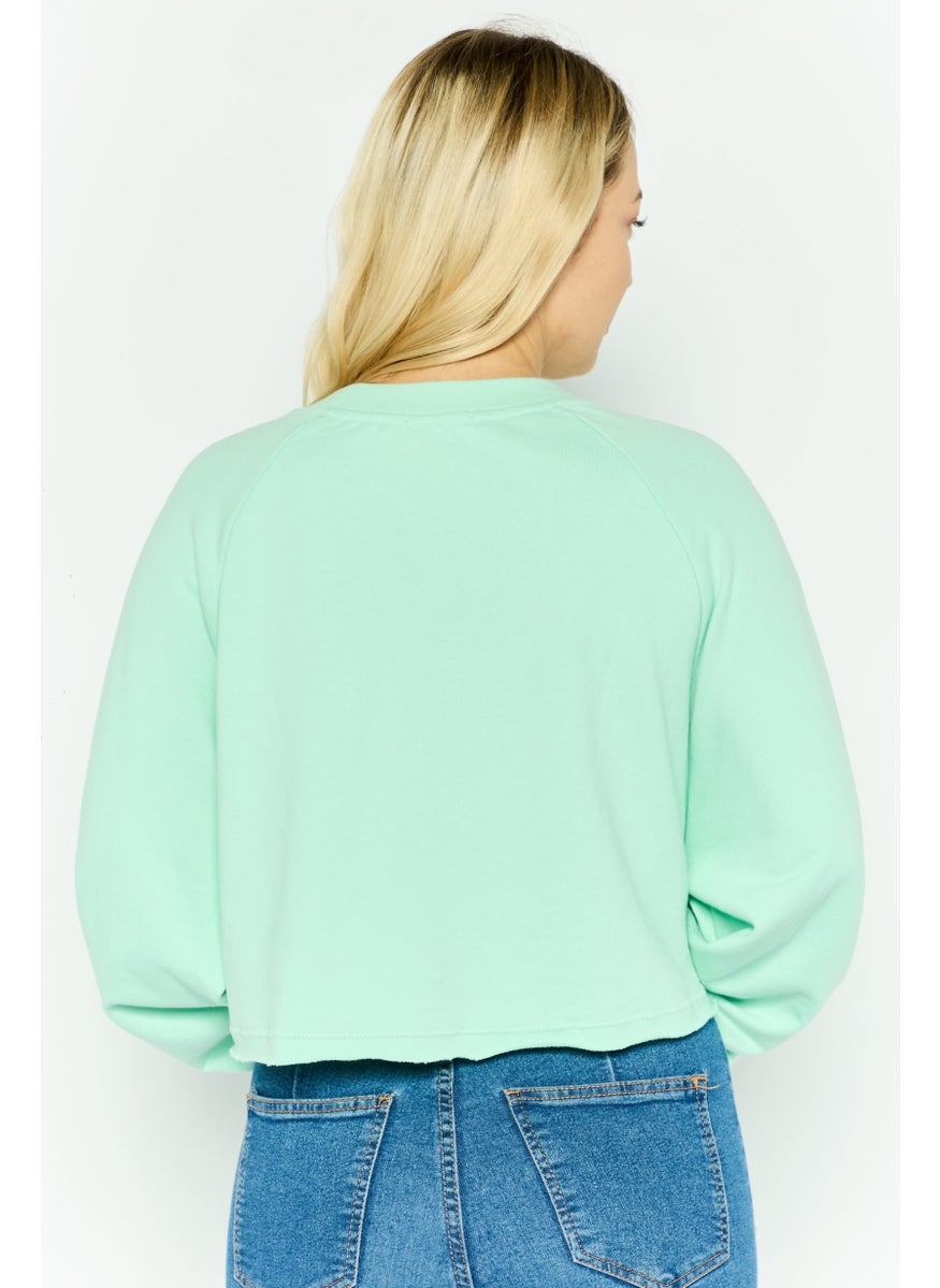 NIA Women Crew Neck Long Sleeve Solid Crop Sweatshirt, Mint Green  - Image 3