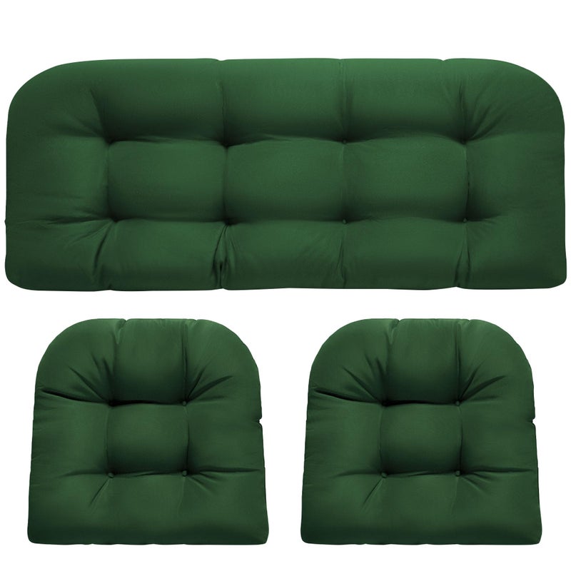 DANGHOOGY Wicker Chair Cushions, Waterproof Outdoor Loveseat Cushions for Patio Furniture, 3 Pieces Wicker Furniture Cushions, 1 Loveseat and 2 U-Shaped Cushions, Green - Image 1