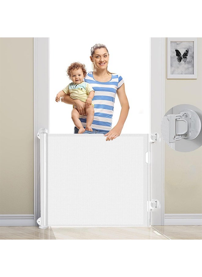 Beauenty Retractable Baby Gate, Baby Gate for Smooth Wall No Drilling, Adjustable Width and Height, Pet Gate for Doorway, Staircase, Indoor, Outdoor(White 59" x 34")  - Image 1