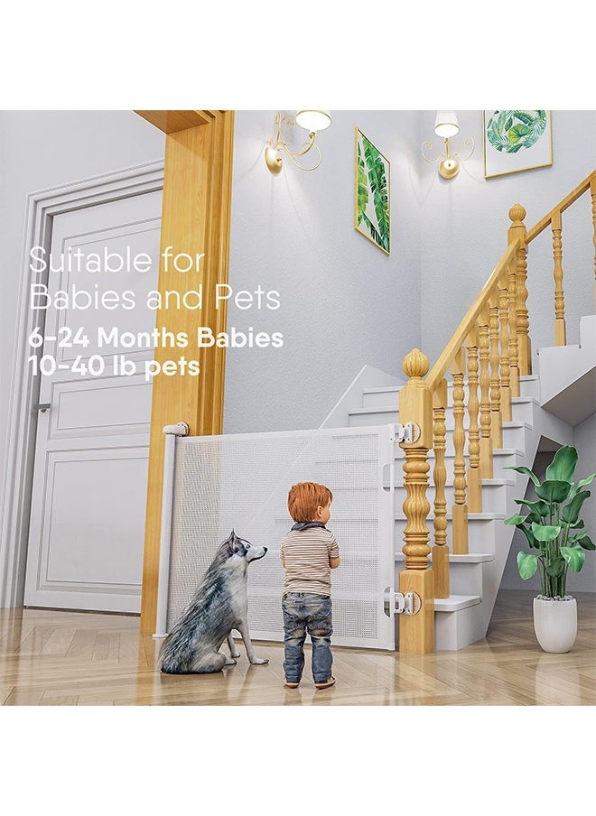 Beauenty Retractable Baby Gate, Baby Gate for Smooth Wall No Drilling, Adjustable Width and Height, Pet Gate for Doorway, Staircase, Indoor, Outdoor(White 59" x 34")  - Image 5