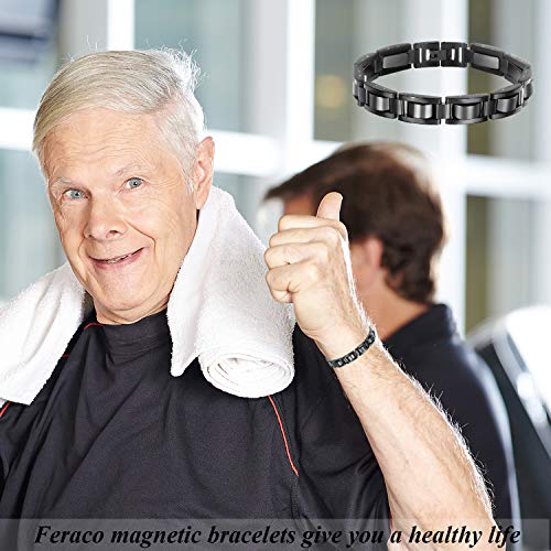 Feraco Mens Magnetic Bracelets, Classic Balck Titanium Stainless Steel Bracelets with Natural Hematite Magnet Stones,Men's Jewelry Gifts,8.66 inch - Image 5