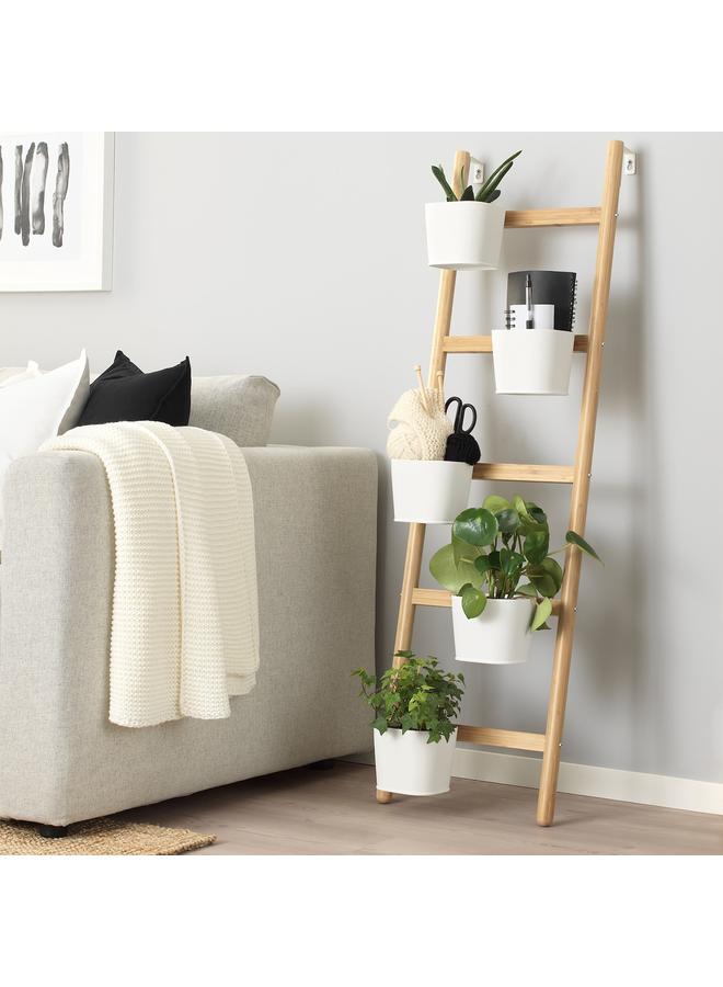 erorex Plant stand with 5 plant pots, bamboo/white, 125 cm - Image 2